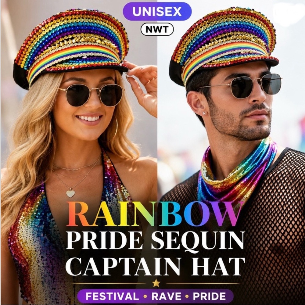 Rainbow Gay Pride Festival sequin Rave captain hat
